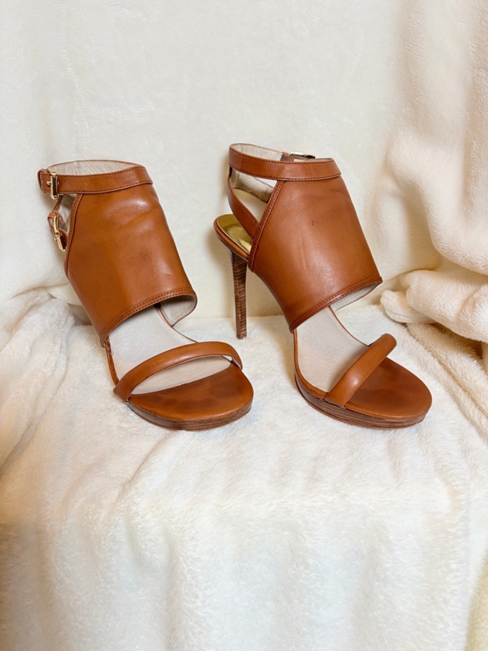 Michael Kors ASTA Cognac Leather High‎ Heel Sandals